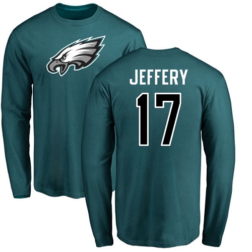 Men Philadelphia Eagles #17 Alshon Jeffery Green Name and Number Logo Long Sleeve NFL T Shirt